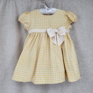 Simi Silk Butter Yellow Gingham Dress Infant Baby Girls Size 18mo